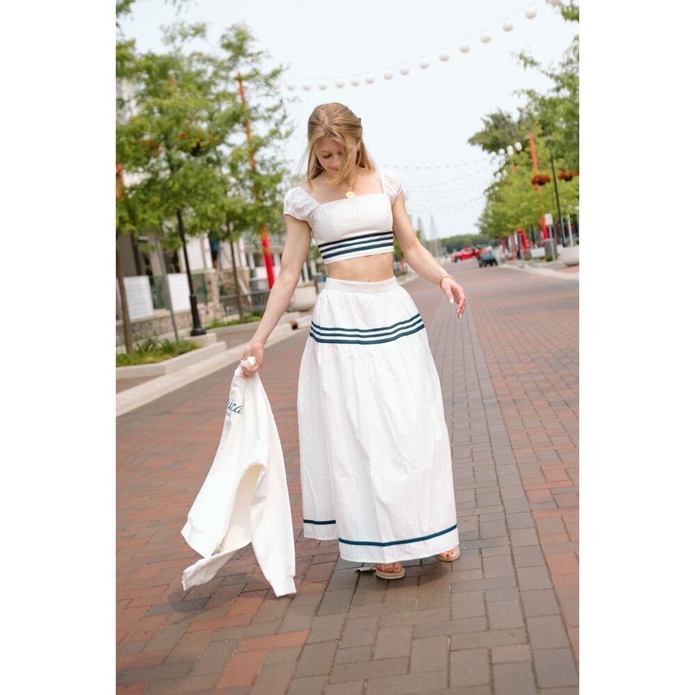 Moon River Stripe Shirred Crop Top & Midi Skirt Set NWT Size S 2-Piece Outfit